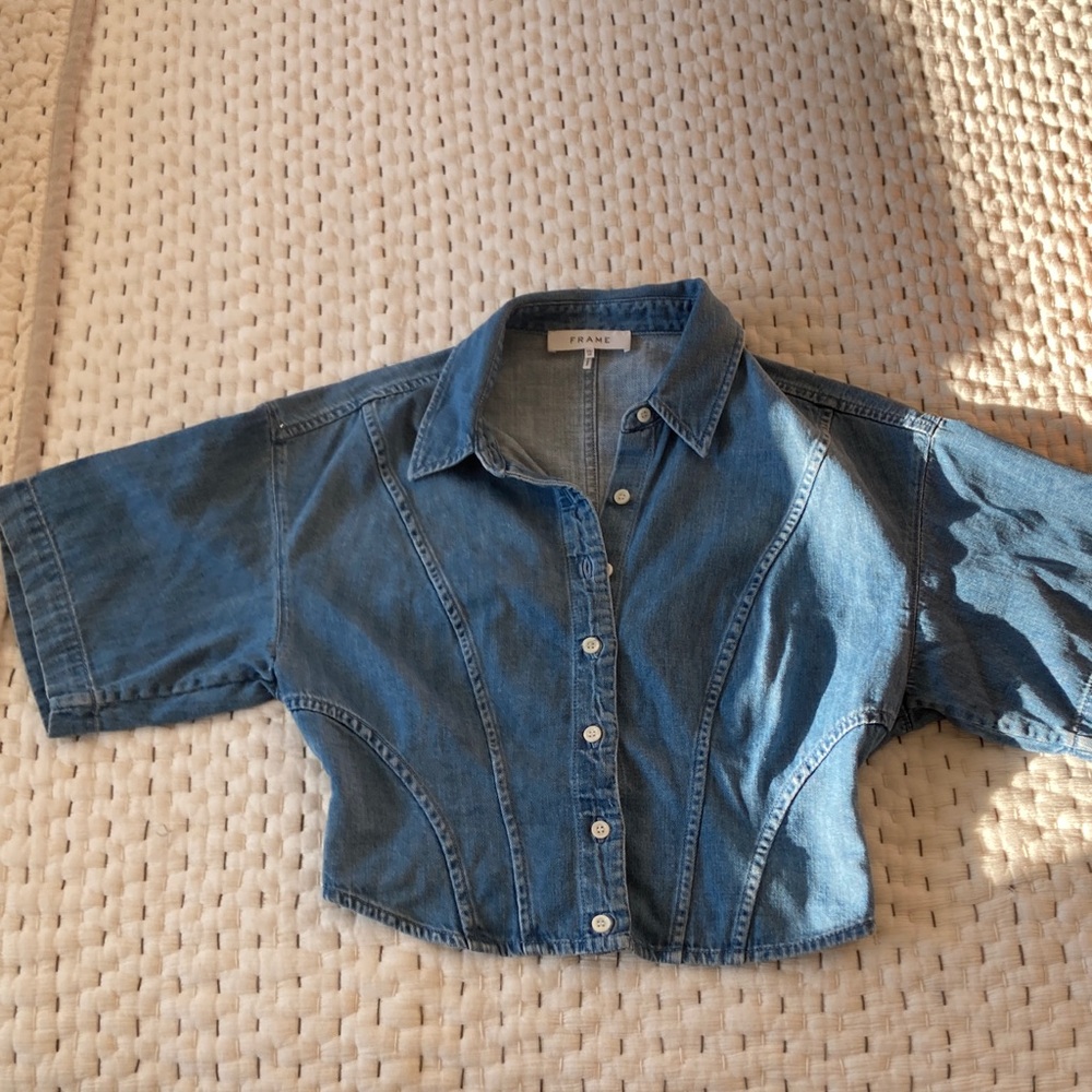 Frame Denim Blue Cropped Blouse